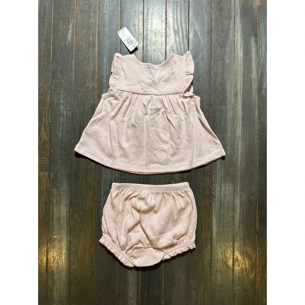 Old Navy Baby Girl Pink Ribbed Flutter Sleeve Tunic and Bloomers Set